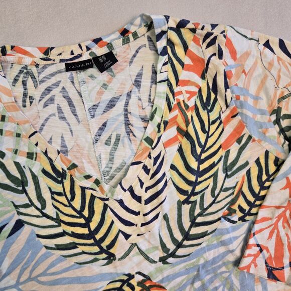 Tahari Tropical Leaf Print V-Neck Top Women’s Size 1X Multicolor Cotton Blouse - Picture 3 of 5